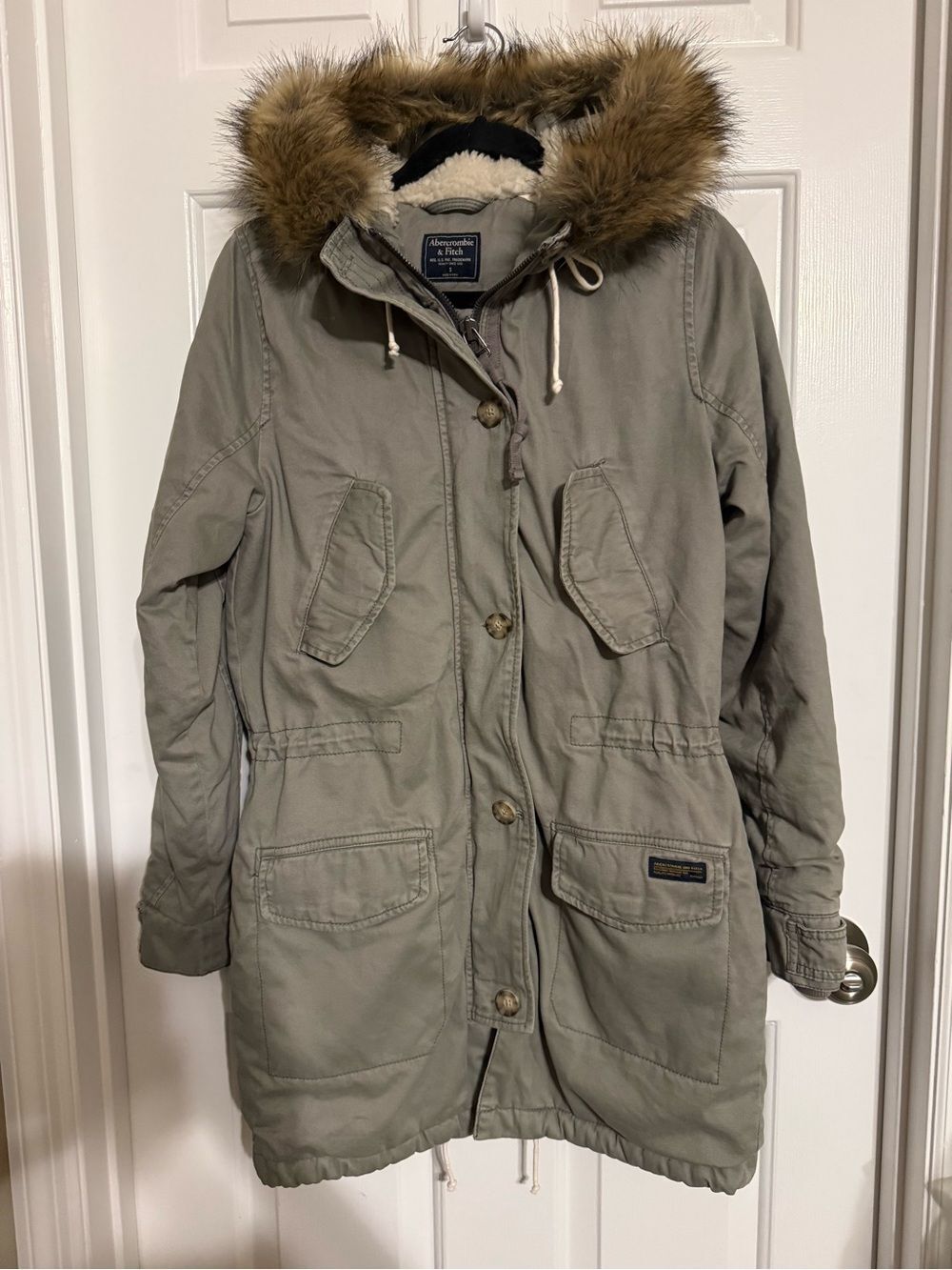 Abercrombie & Fitch Sherpa Faux Fur Parka Jacket Olive Green Bella Swan Small